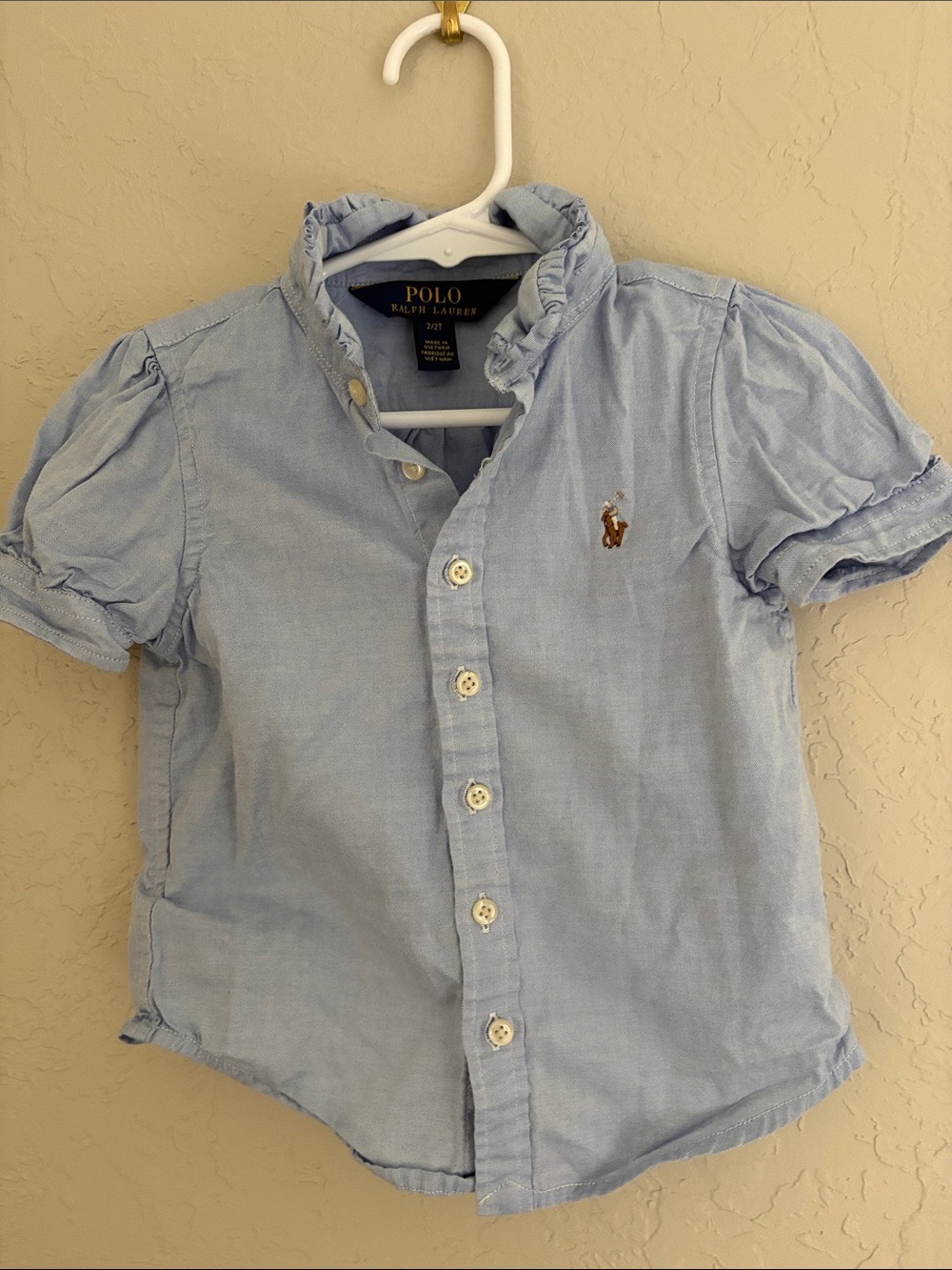 Polo by Ralph Lauren Light Blue Girls' Ruffle Collar Button-Down Shirt